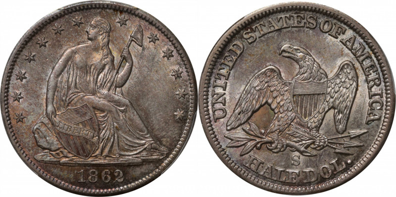 1862-S Liberty Seated Half Dollar. Type I Reverse. WB-1. Rarity-3. Damaged 6, La...