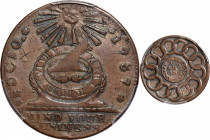 1787 Fugio Cent. Club Rays. Newman 2-C, W-6630. Rarity-6-. Concave Ends, FUCIO, UNITED STATES. EF Details--Graffiti (PCGS).

176.0 grains. An impres...