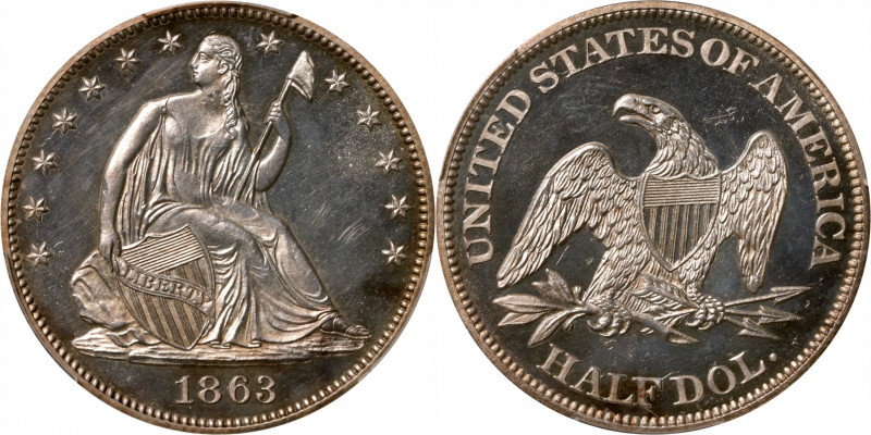 1863 Liberty Seated Half Dollar. Proof-64 Cameo (PCGS).

This is a golden-ting...