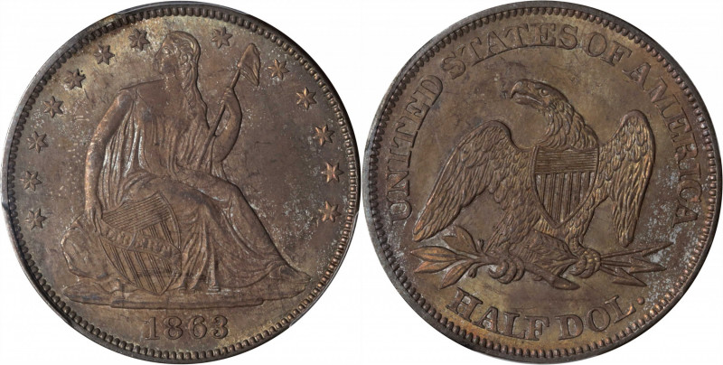 1863 Liberty Seated Half Dollar. WB-101. MS-63 (NGC).

Scarce to rare in all M...