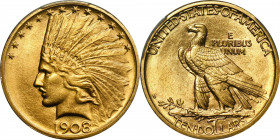 1908-D Indian Eagle. No Motto. MS-64 (PCGS).

This is a lovely near-Gem 1908-D No Motto eagle. Both sides are fully lustrous and display delightful ...