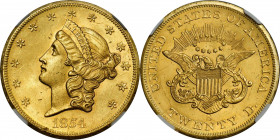 1854-S Liberty Head Double Eagle. MS-62 (NGC).

This 1854-S double eagle offers rare Mint State preservation for a historic and eagerly sought issue...