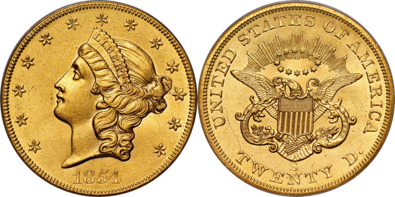 1854-S Liberty Head Double Eagle. MS-61+ (ICG).

This is a fascinating example...