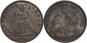 1865 Liberty Seated Half Dollar. Proof-63 (PCGS).

This handsome Choice Proof exhibits powder blue, golden-apricot and mauve undertones to rich sand...