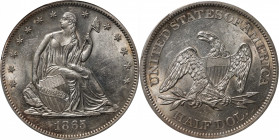 1865 Liberty Seated Half Dollar. WB-101. MS-62 (PCGS).

The story of the circulation strike 1865 half dollar mirrors that of the 1864: relatively fe...