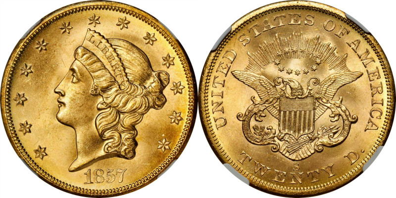 1857-S Liberty Head Double Eagle. MS-67 (NGC).

Both sides of this beautiful S...