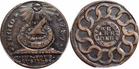 1787 Fugio Cent. Pointed Rays. Newman 7-T, W-6735. Rarity-3. STATES UNITED, 4 Cinquefoils. EF-40 (PCGS).

A bold and handsome piece with glossy dark...
