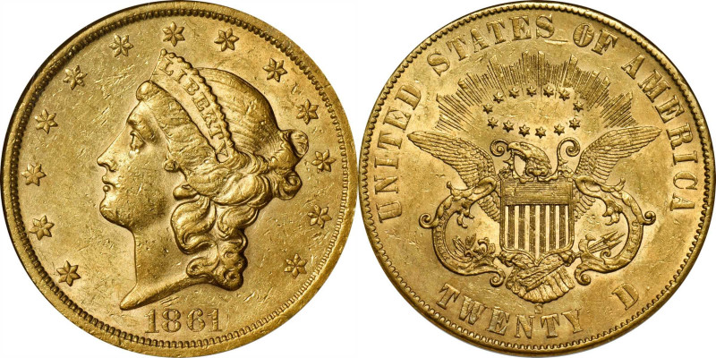 1861-S Liberty Head Double Eagle. Anthony C. Paquet Reverse. AU-53 (PCGS).

Th...