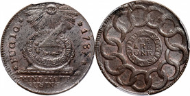 1787 Fugio Cent. Pointed Rays. Newman 8-B, W-6740. Rarity-2. UNITED STATES, 4 Cinquefoils. MS-63 BN (PCGS).

134.0 grains. An attractive Choice Mint...