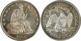 1866 Liberty Seated Half Dollar. WB-102. Misplaced Date. MS-62 (PCGS).

Popular as the premier Motto issue in the circulation strike Liberty Seated ...