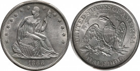 1866-S Liberty Seated Half Dollar. Motto. WB-7. Rarity-3. Unc Details--Altered Surfaces (PCGS).

PCGS# 6320. NGC ID: 27SY.

From the Abigail Colle...