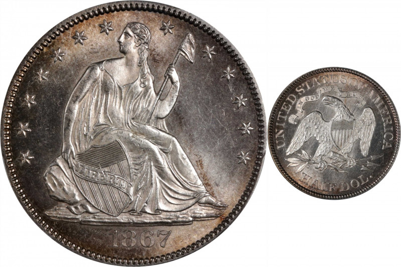 1867 Liberty Seated Half Dollar. WB-101. MS-64 (PCGS).

Captivating frosty to ...