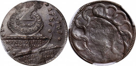 1787 Fugio Cent. Pointed Rays. Newman 8-X, W-6750. Rarity-3. STATES UNITED, 4 Cinquefoils--Double Struck--MS-63 BN (PCGS).

103.4 grains. A stunning...