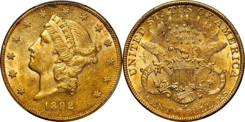 1892-CC Liberty Head Double Eagle. AU-58 (PCGS).

A vivid and highly lustrous ...