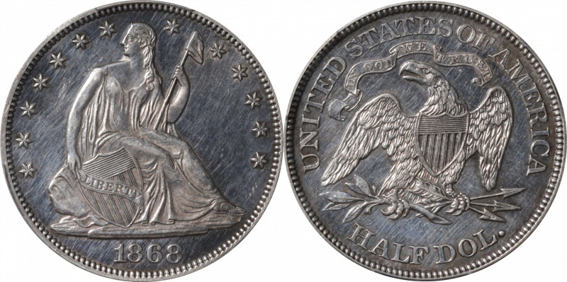 1868 Liberty Seated Half Dollar. WB-102. Repunched Date. AU Details--Polished (P...