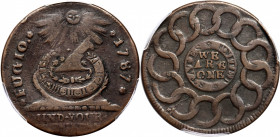 1787 Fugio Cent. Pointed Rays. Newman 9-T, W-6770. Rarity-5+. STATES UNITED, 4 Cinquefoils. VF-20 (PCGS).

A challenging die variety for which the o...