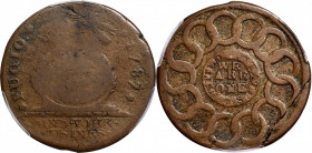 1787 Fugio Cent. Pointed Rays. Newman 10-G, W-6700. Rarity-5. UNITED STATES, 1/Horizontal 1. Good-4 (PCGS).

A scarce and popular variety of Fugio c...