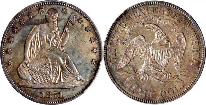 1871 Liberty Seated Half Dollar. Proof-64 (PCGS).

The Proof mintage for the 1...