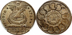 1787 Fugio Cent. Pointed Rays. Newman 11-A, W-6780. Rarity-5+. UNITED Above, STATES Below, 4 Cinquefoils. MS-63 BN (PCGS).

156.0 grains. A wonderfu...