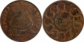 1787 Fugio Cent. Pointed Rays. Newman 11-X, W-6790. Rarity-3. STATES UNITED, 4 Cinquefoils. VF-30 (PCGS).

Blended autumn-brown and olive-gray patin...