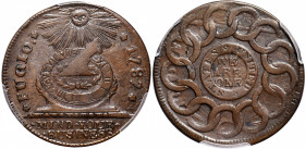 1787 Fugio Cent. Pointed Rays. Newman 12-U, W-6810. Rarity-4. STATES UNITED, 4 Cinquefoils. EF-45 (PCGS).

148.1 grains. A wonderful example for the...