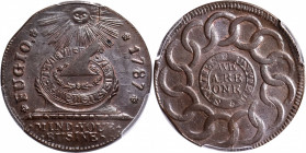 1787 Fugio Cent. Pointed Rays. Newman 12-X, W-6820. Rarity-2. STATES UNITED, 4 Cinquefoils. MS-65 BN (PCGS).

142.6 grains. A stunning Fugio cent wi...