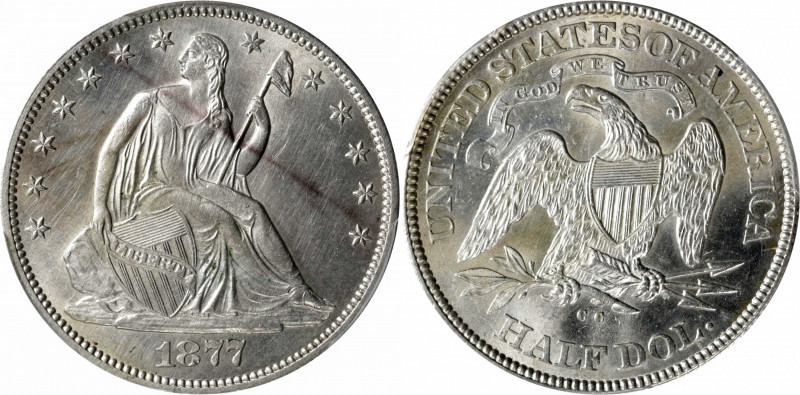 1877-CC Liberty Seated Half Dollar. Type II Reverse. WB-13. Rarity-2. Medium CC....