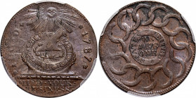 1787 Fugio Cent. Pointed Rays. Newman 13-X, W-6855. Rarity-1. STATES UNITED, 4 Cinquefoils. MS-62 BN (PCGS).

166.6 grains. Frosty medium brown surf...