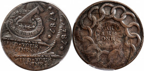 1787 Fugio Cent. Pointed Rays. Newman 13-X, W-6855. Rarity-1. STATES UNITED, 4 Cinquefoils--Double Struck--EF-40 (PCGS).

168.2 grains. A wonderful ...