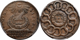 1787 Fugio Cent. Pointed Rays. Newman 16-N, W-6925. Rarity-3. STATES UNITED, 4 Cinquefoils. EF-45 (PCGS).

155.8 grains. Excellent sharpness and ple...