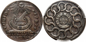 1787 Fugio Cent. Pointed Rays. Newman 16-N, W-6925. Rarity-3. STATES UNITED, 4 Cinquefoils. EF-45 (PCGS).

151.0 grains. An impressive example, bold...