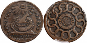 1787 Fugio Cent. Pointed Rays. Newman 18-U, W-6960. Rarity-3. STATES UNITED, 4 Cinquefoils. VF-35 (PCGS).

A lovely example with smooth, glossy choc...