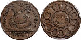 1787 Fugio Cent. Pointed Rays. Newman 18-U, W-6960. Rarity-3. STATES UNITED, 4 Cinquefoils. VF-35 (PCGS).

Choice light brown surfaces and a perfect...