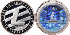 2013 Lealana 10 Litecoin (LTC). Silver. Loaded (Unredeemed). Firstbits LTCXjBwf. Serial No. 45. Black Address, Serialized. 30 mm. Proof-68 Deep Cameo ...