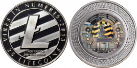 2013 Lealana 25 Litecoin (LTC). Silver. Loaded (Unredeemed). Firstbits LTogUWUa. Serial No. 45. Black Address, Serialized. 39 mm. Proof-66 Deep Cameo ...
