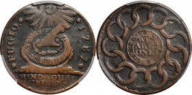 1787 Fugio Cent. Pointed Rays. Newman 19-Z, W-6975. Rarity-4. STATES UNITED, Label With Raised Rims, Large Letters in WE ARE ONE. VF-20 (PCGS).

139...