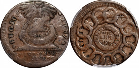 1787 Fugio Cent. Pointed Rays. Newman 21-I, W-7010. Rarity-4. UNITED STATES, 4 Cinquefoils. VF-25 (PCGS).

150.4 grains. A charming light brown piec...