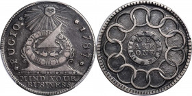 "1787" (ca. 1860) Fugio Cent. "New Haven Restrike". Newman 104-FF, W-17570. Rarity-5. Silver. VF-35 (PCGS).

177.5 grains. A lovely coin for the gra...