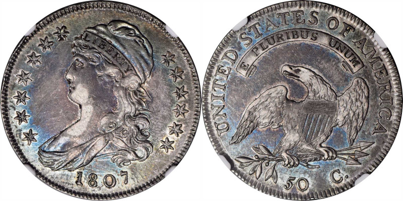 1807 Capped Bust Half Dollar. O-113. Rarity-2. Small Stars. AU-53 (NGC).

Over...