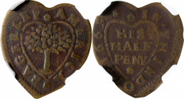 Great Britain--Northamptonshire. 1669 Findon - America Bagerley Halfpenny Token. BW-152, W-22, SCBI-44-3375a. Brass. Plain Edge. VF-25 BN (NGC).

He...