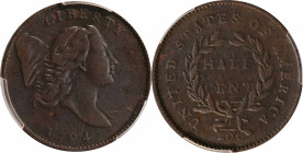 1794 Liberty Cap Half Cent. C-1a. Rarity-3. Normal Head. Large Edge Letters. VF-35 (PCGS).

Rich chestnut tones are accented by olive and traces of ...