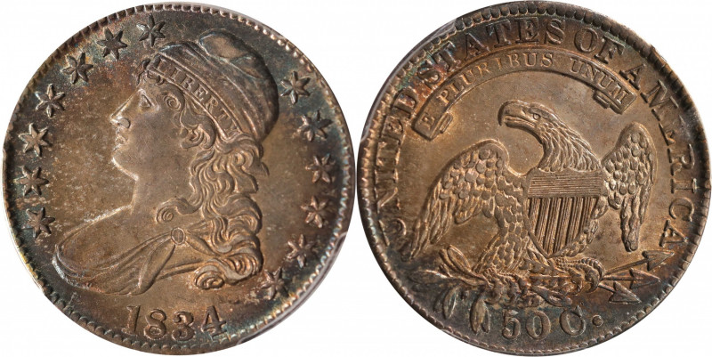 1834 Capped Bust Half Dollar. O-101. Rarity-1. Large Date, Large Letters. MS-64 ...