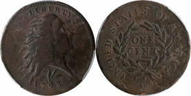 1793 Flowing Hair Cent. Wreath Reverse. S-11A. Rarity-4+. Vine and Bars Edge. VF Details--Damage (PCGS).

Plenty of sharp striking detail remains to...