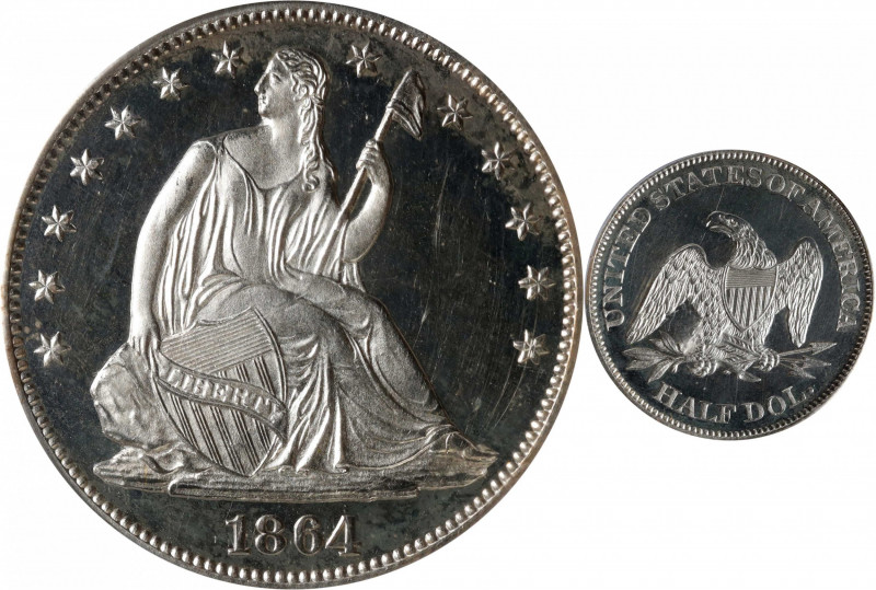 1864 Liberty Seated Half Dollar. Proof-64 Cameo (PCGS).

The 1864 half dollar ...