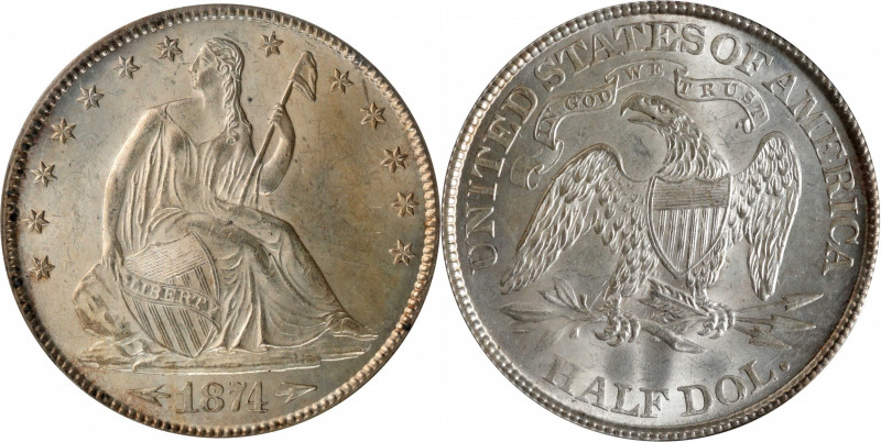 1874 Liberty Seated Half Dollar. Arrows. WB-102. Large Arrows. MS-64 (PCGS).

...