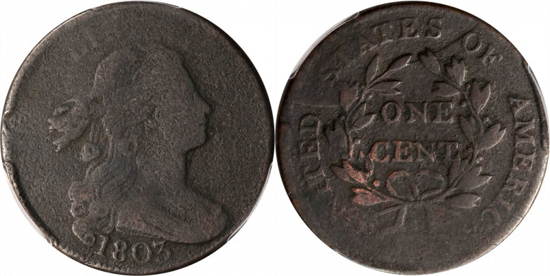 1803 Draped Bust Cent. S-264. Rarity-4+. Large Date, Small Fraction. Fine Detail...