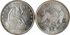 1877-CC Liberty Seated Half Dollar. Type II Reverse. WB-13. Rarity-2. Medium CC. Repunched Mintmark. MS-62 (PCGS).

Brilliant frosty-white surfaces ...