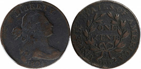 1804 Draped Bust Cent. S-266, the only known dies. Rarity-2. Fine Details--Environmental Damage (PCGS).

Deep blue-charcoal overall with lighter bro...