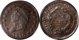 1810 Classic Head Cent. S-284. Rarity-3. AU-58 (PCGS).

An attractive and significant example of the scarcest die pairing of the 1810-dated large ce...