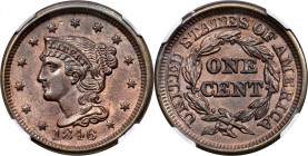 1846 Braided Hair Cent. N-6. Rarity-1. Small Date. MS-63 BN (NGC).

Light, iridescent golden-brown toning drifts over surfaces that retain plenty of...